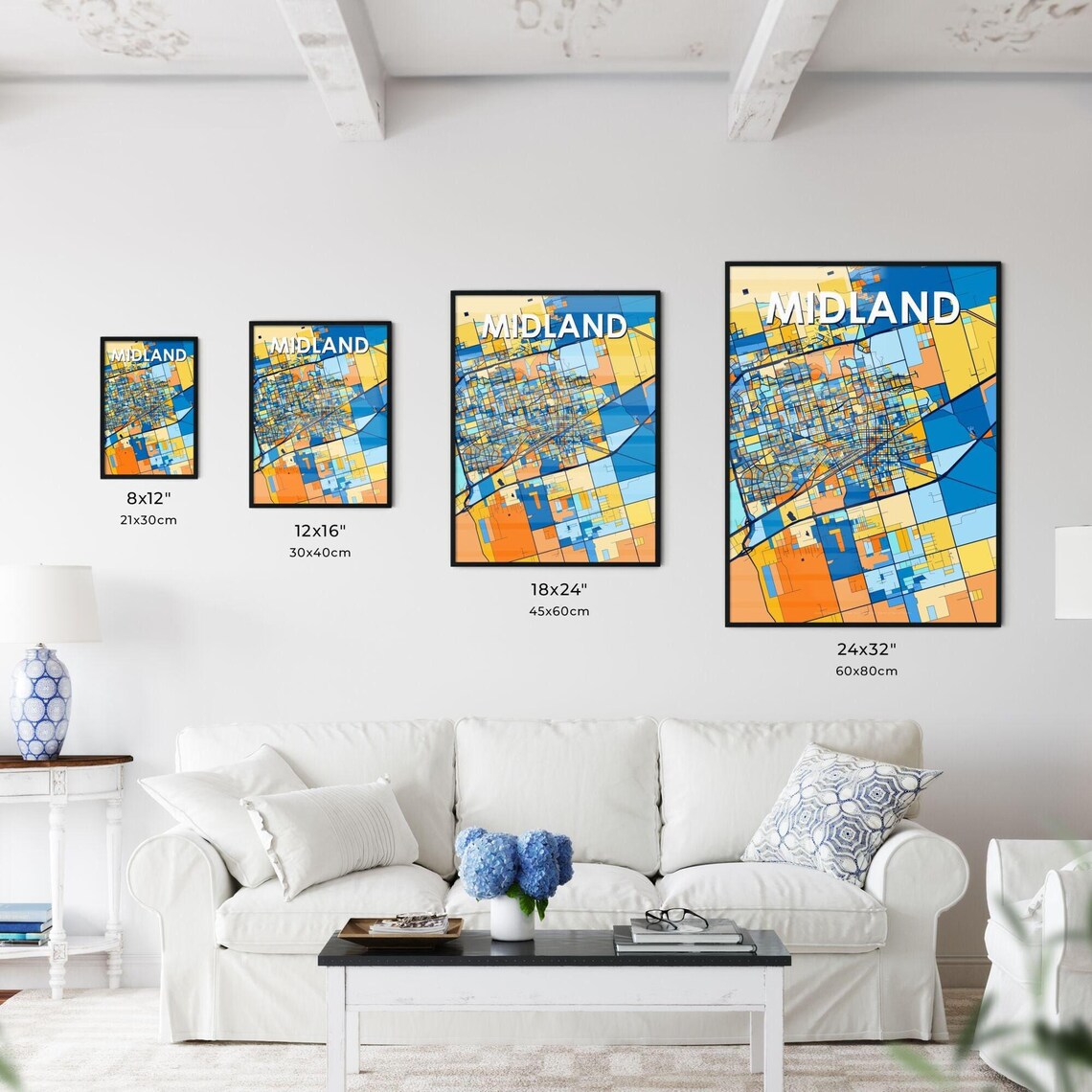 Midland Texas Vibrant Colorful Geometric Street Grid City Map Art Poster - Image 3