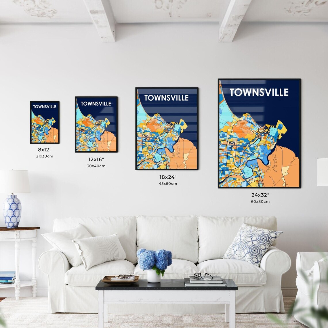 Townsville Australia Blue Orange City Map Poster Bold Modern Street Grid Art - Image 3
