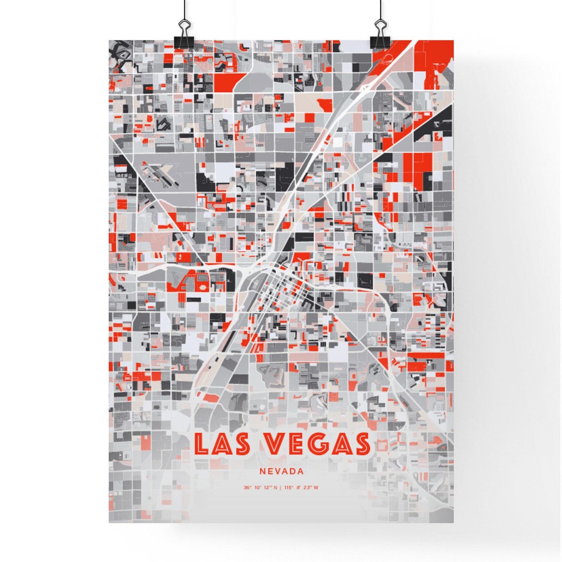 Las Vegas Nevada Expressive Red Abstract City Map Art Poster - Image 3