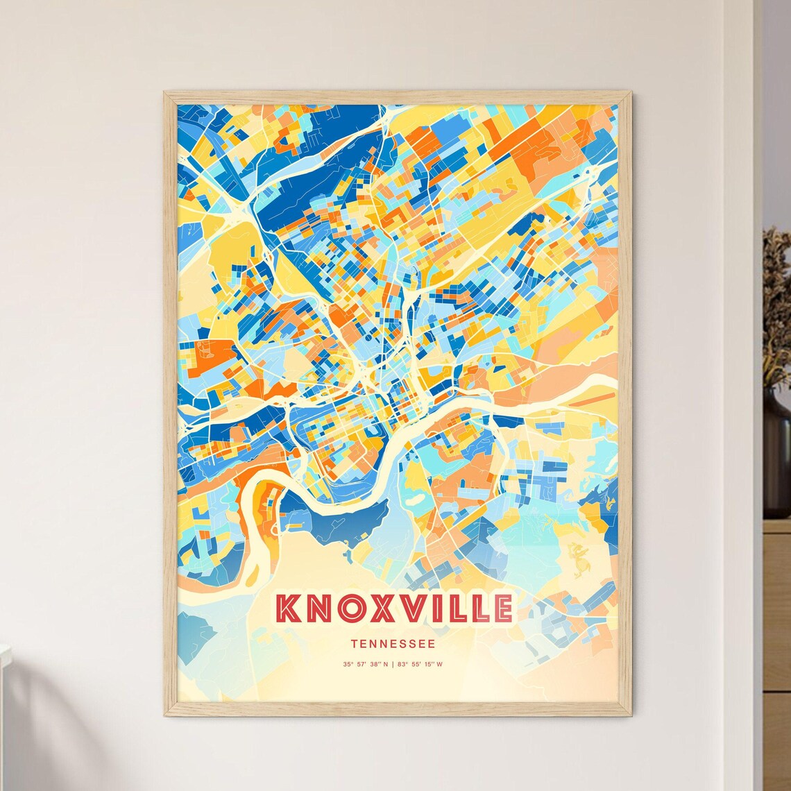 Knoxville Tennessee Colorful Blue Orange City Map Art Poster
