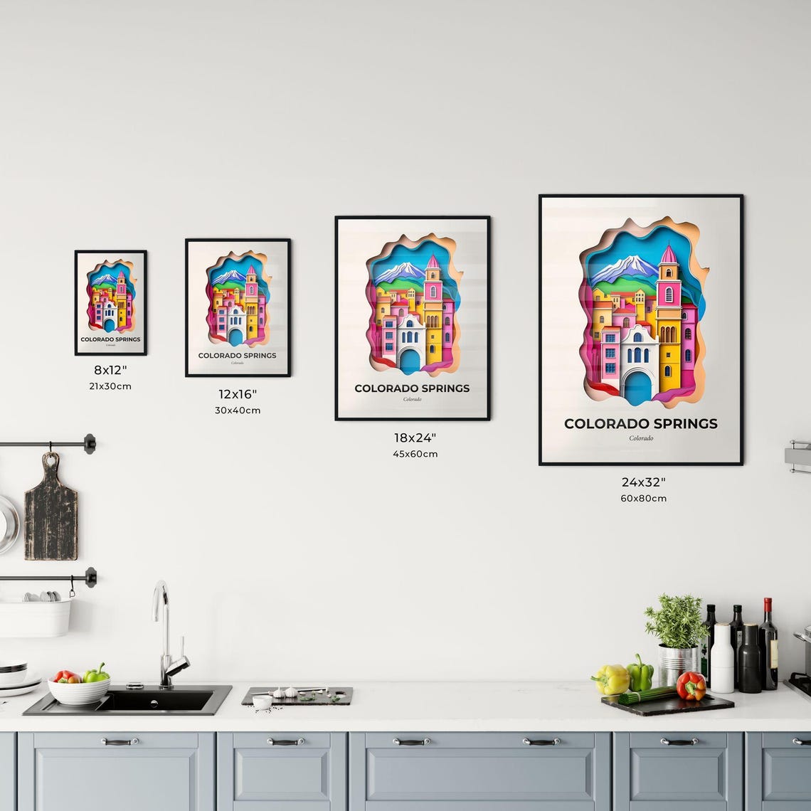 Colorado Springs Colorado Colorful Paper Cut Mountain Poster - Image 3