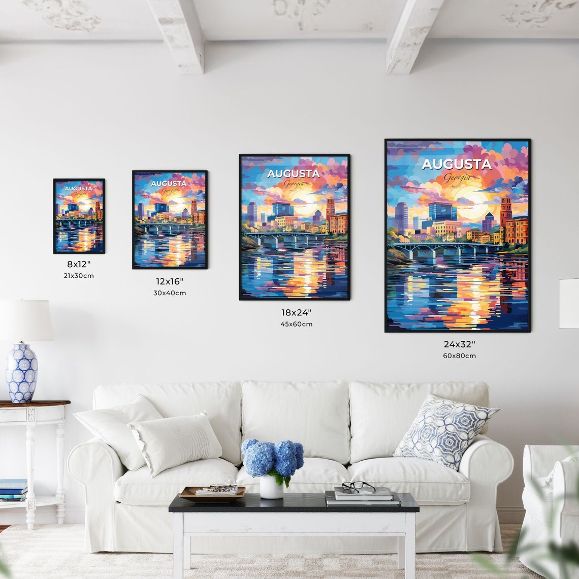 Augusta Georgia River City Sunset Bridge Reflection Art Poster - Image 3