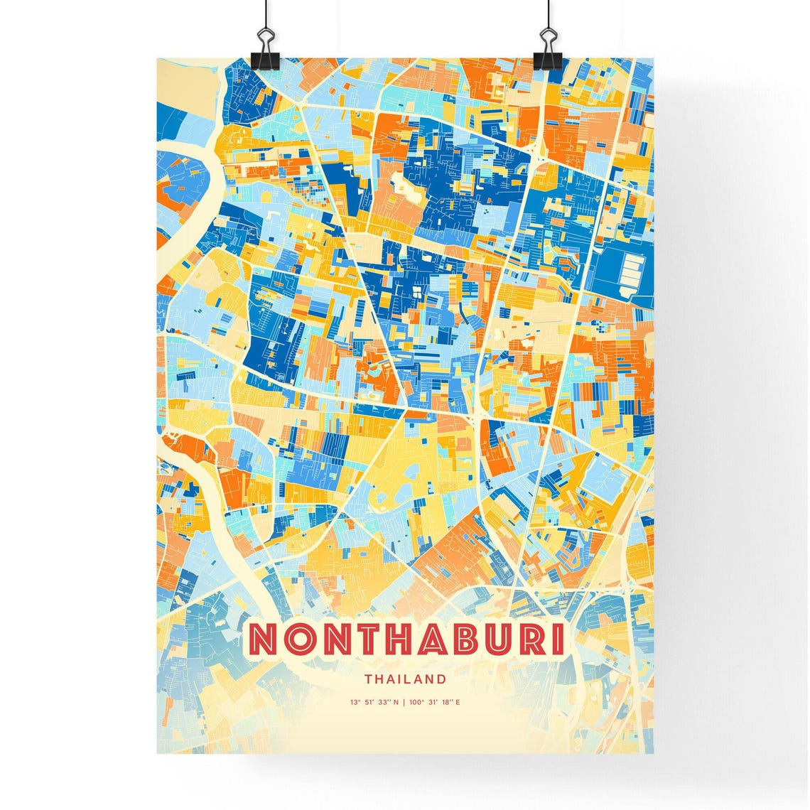 Nonthaburi Thailand City Map Abstract Blue Orange Modern Art Print - Image 3
