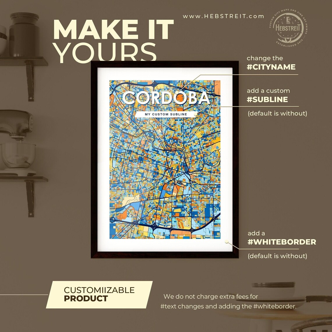 Cordoba Argentina Colorful Vibrant City Street Map Art Poster - Image 2