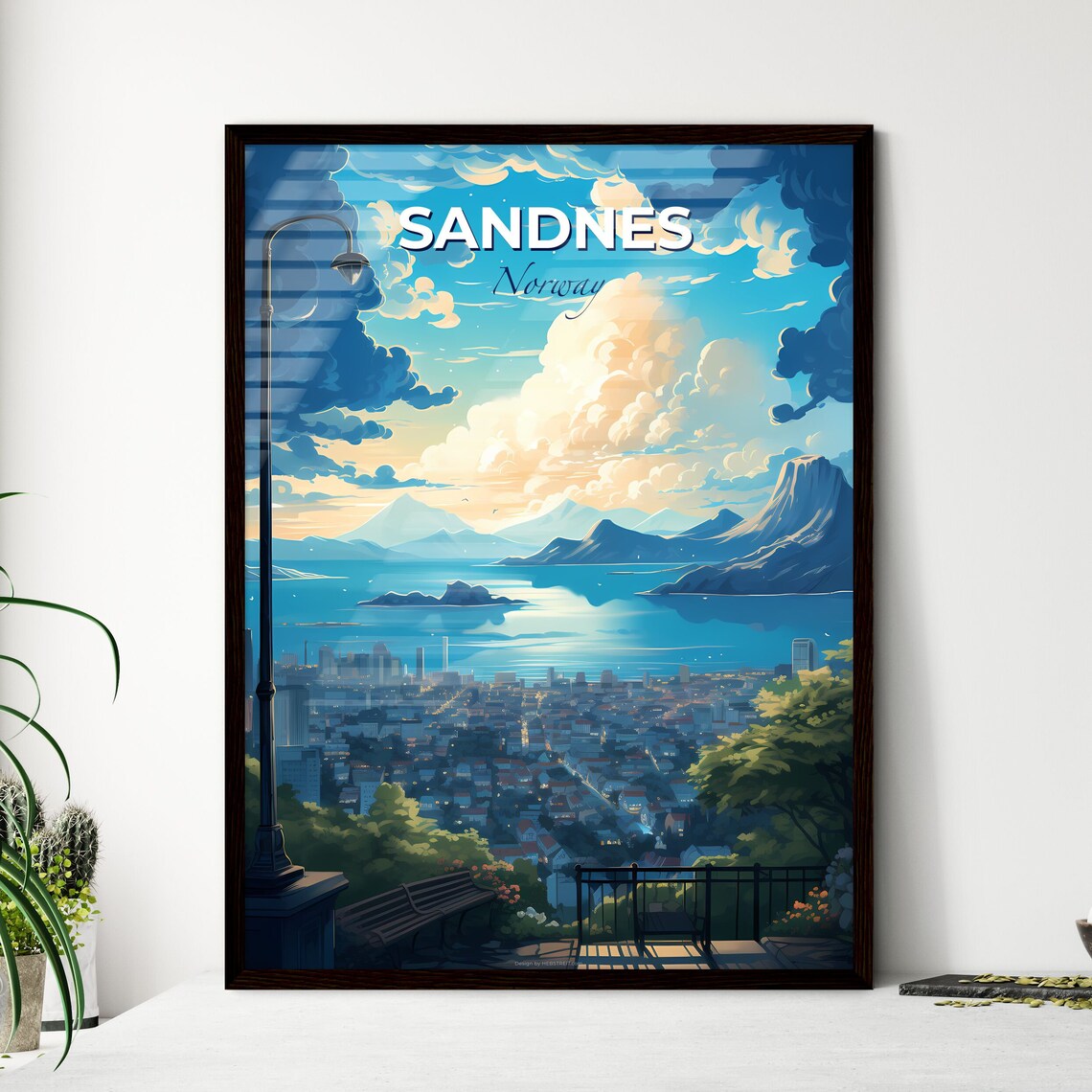Sandnes Norway Coastal Fjord City Skyline Evening View Poster