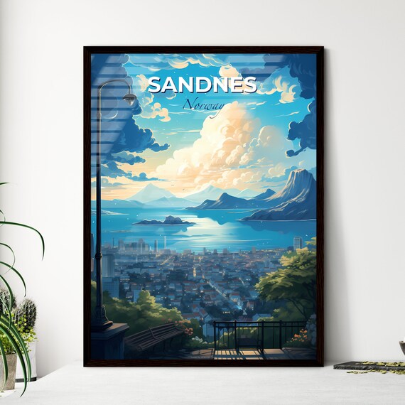 Sandnes Norway Coastal Fjord City Skyline Evening View Poster