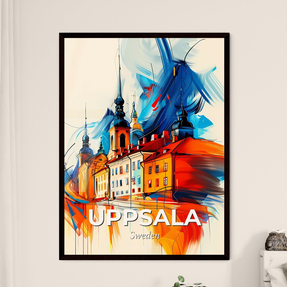 Uppsala Sweden Colorful City Painting Abstract Cathedral Art Poster