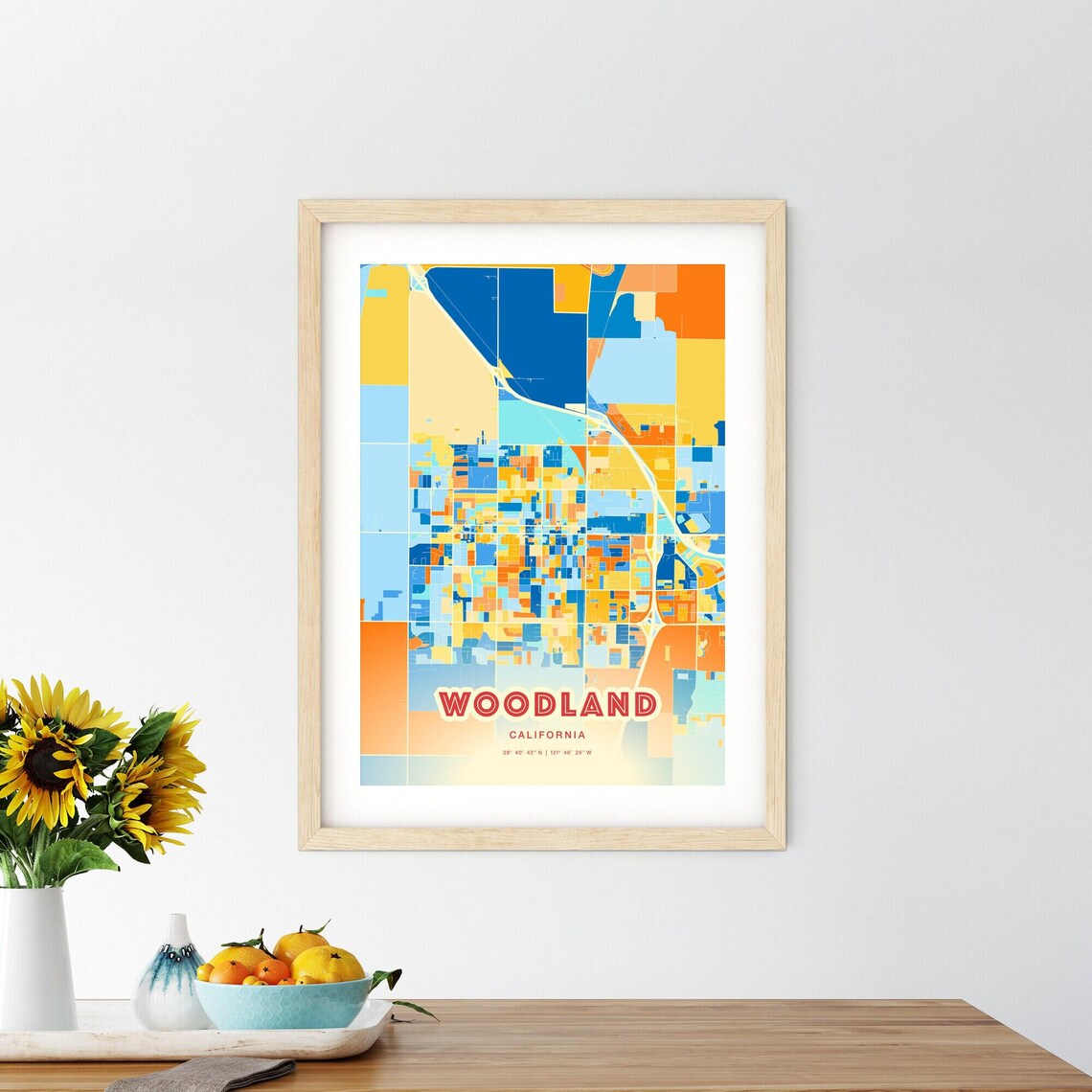 Woodland California Modern Colorful City Street Map Art Poster - Image 2