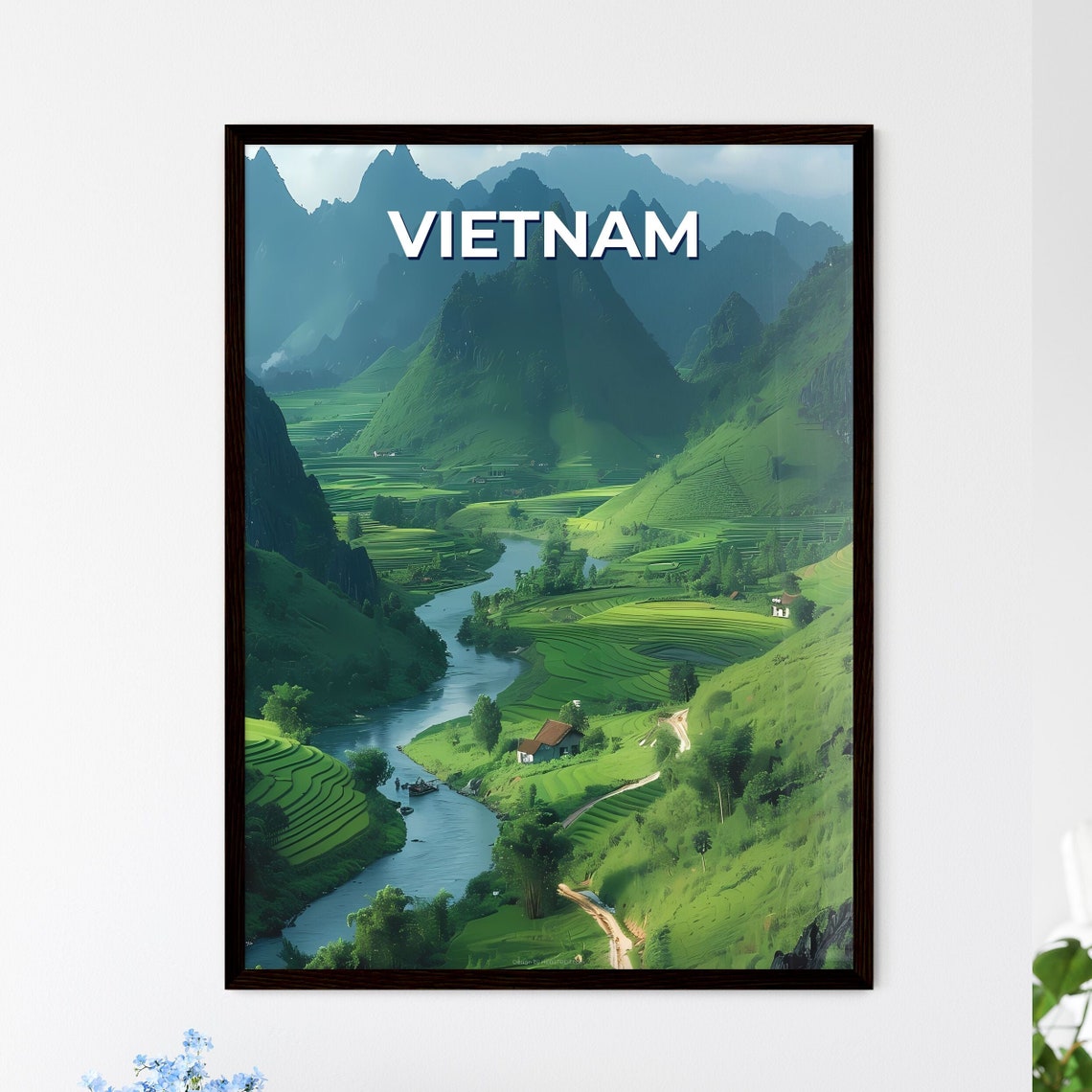 Vietnam Emerald Rice Terraces River Valley Mountain Travel Poster