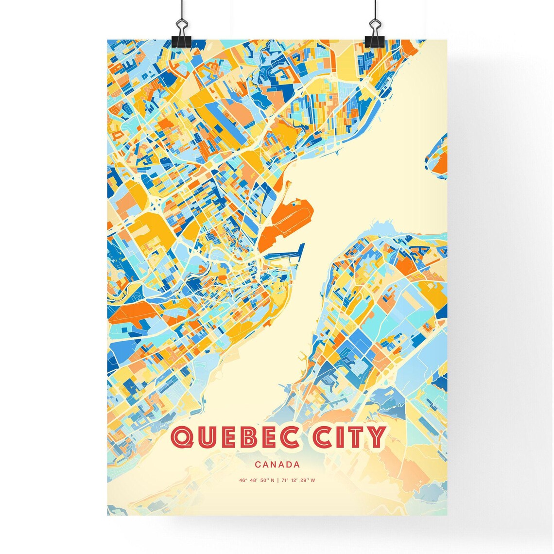 Quebec City Canada Colorful Blue Orange Modern City Map Art Poster - Image 3