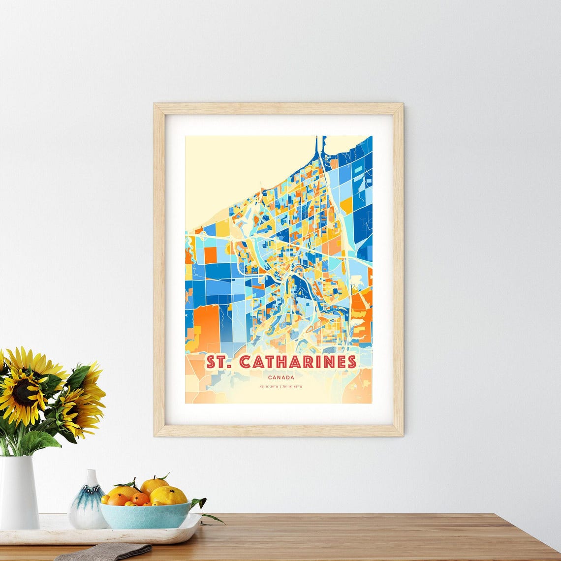 St Catharines Canada City Map Blue Orange Street Map Poster Gift - Image 2