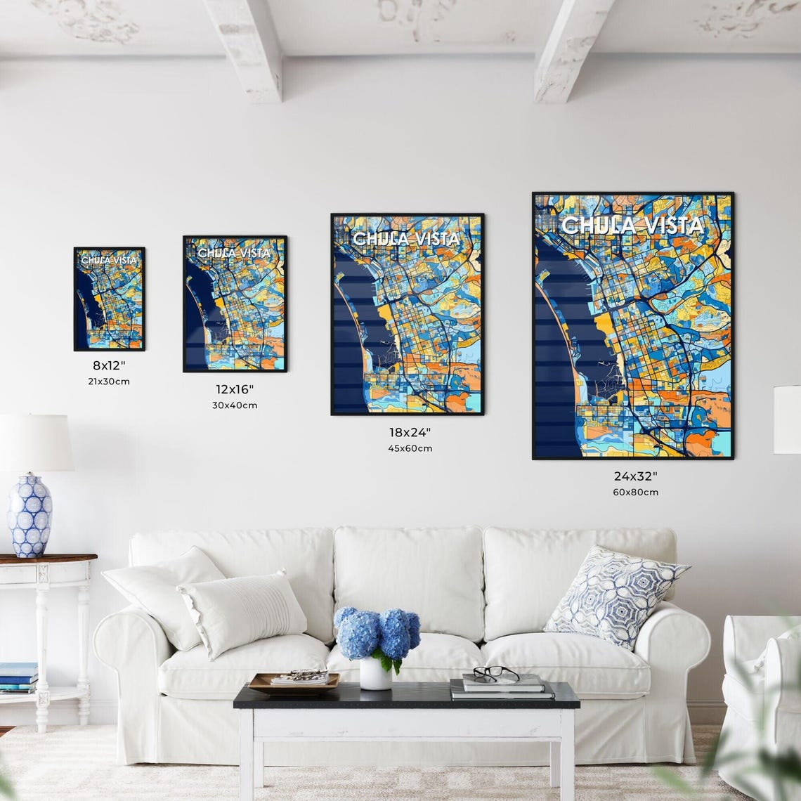 Chula Vista California Colorful Blue Orange City Map Art Poster - Image 3