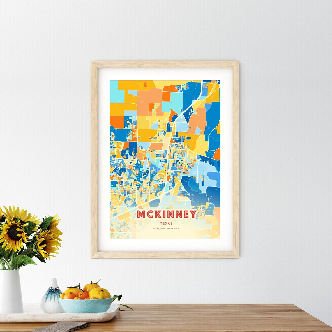 McKinney Texas Colorful Blue and Orange City Street Map Art Poster - Image 2