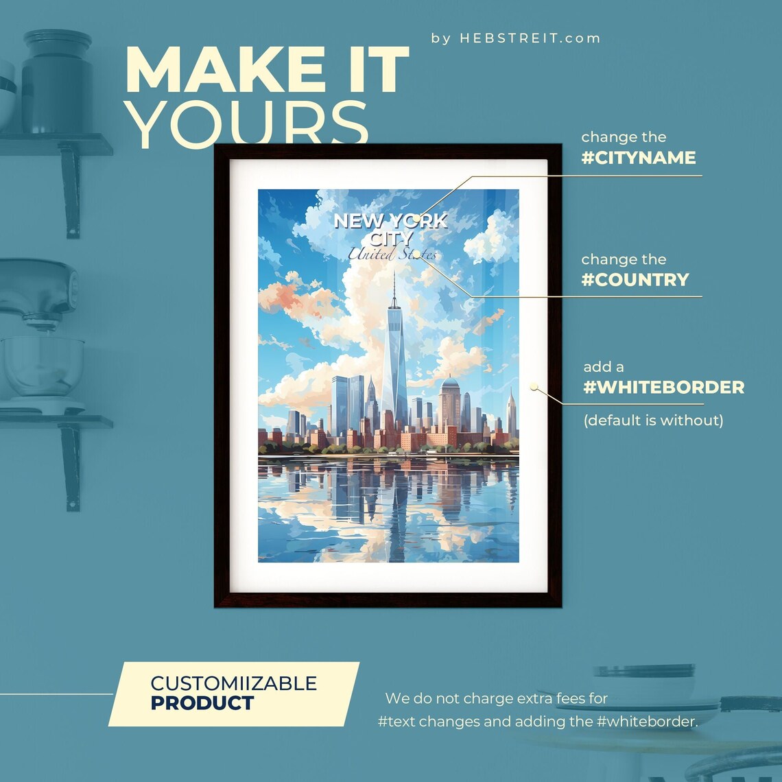 New York City Manhattan Skyline Water Reflection Travel Poster - Image 2