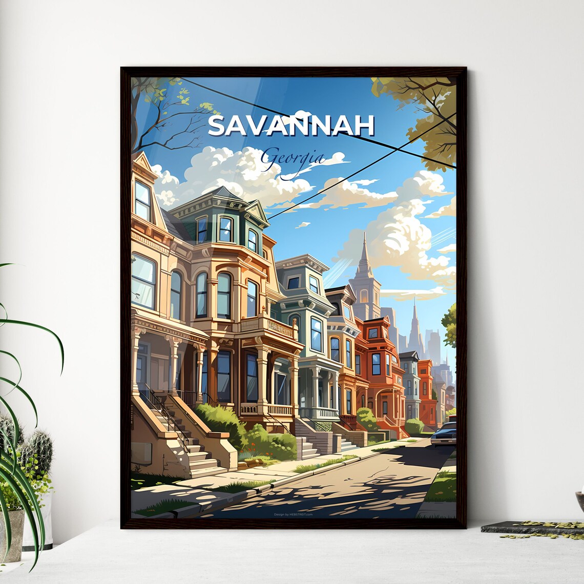 Savannah Georgia Historic Row Houses Victorian Street Scene Poster