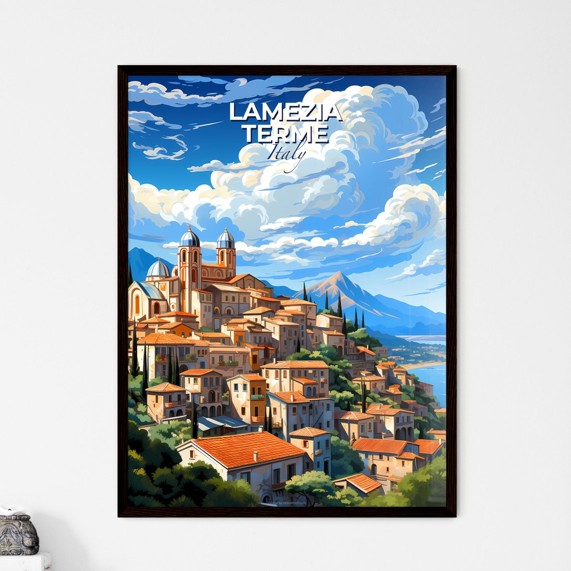 Vivid Lamezia Terme Italy Hillside Old Town Church Domes Poster
