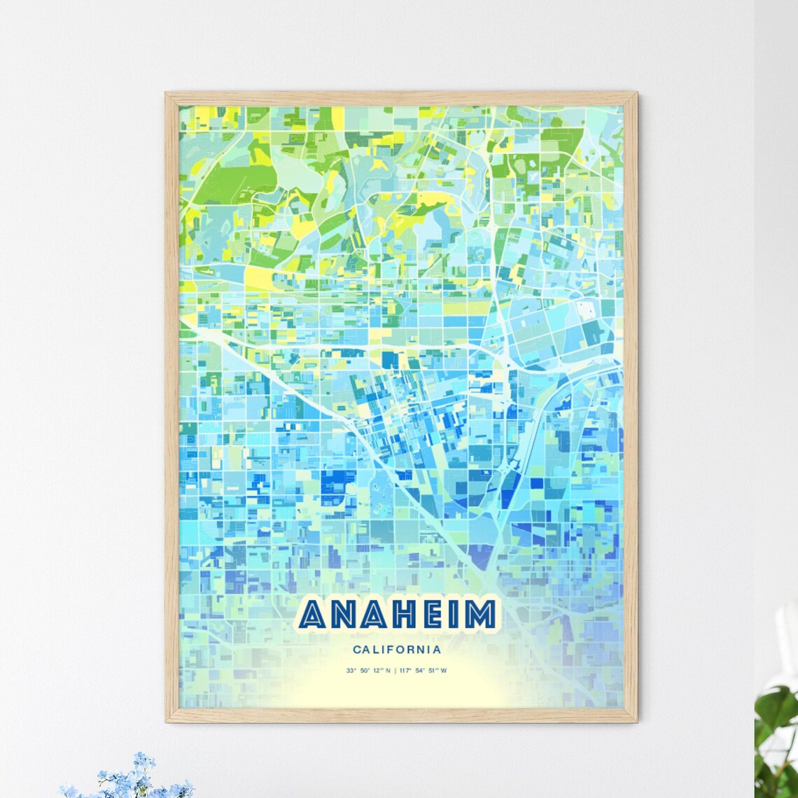 Anaheim California Vibrant Abstract Watercolor City Street Map Poster