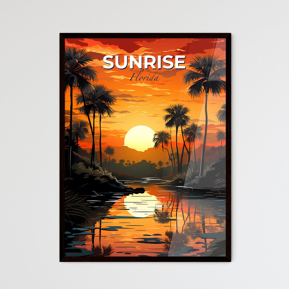 Sunrise Florida Palm Tree River Sunset Vintage Travel Poster