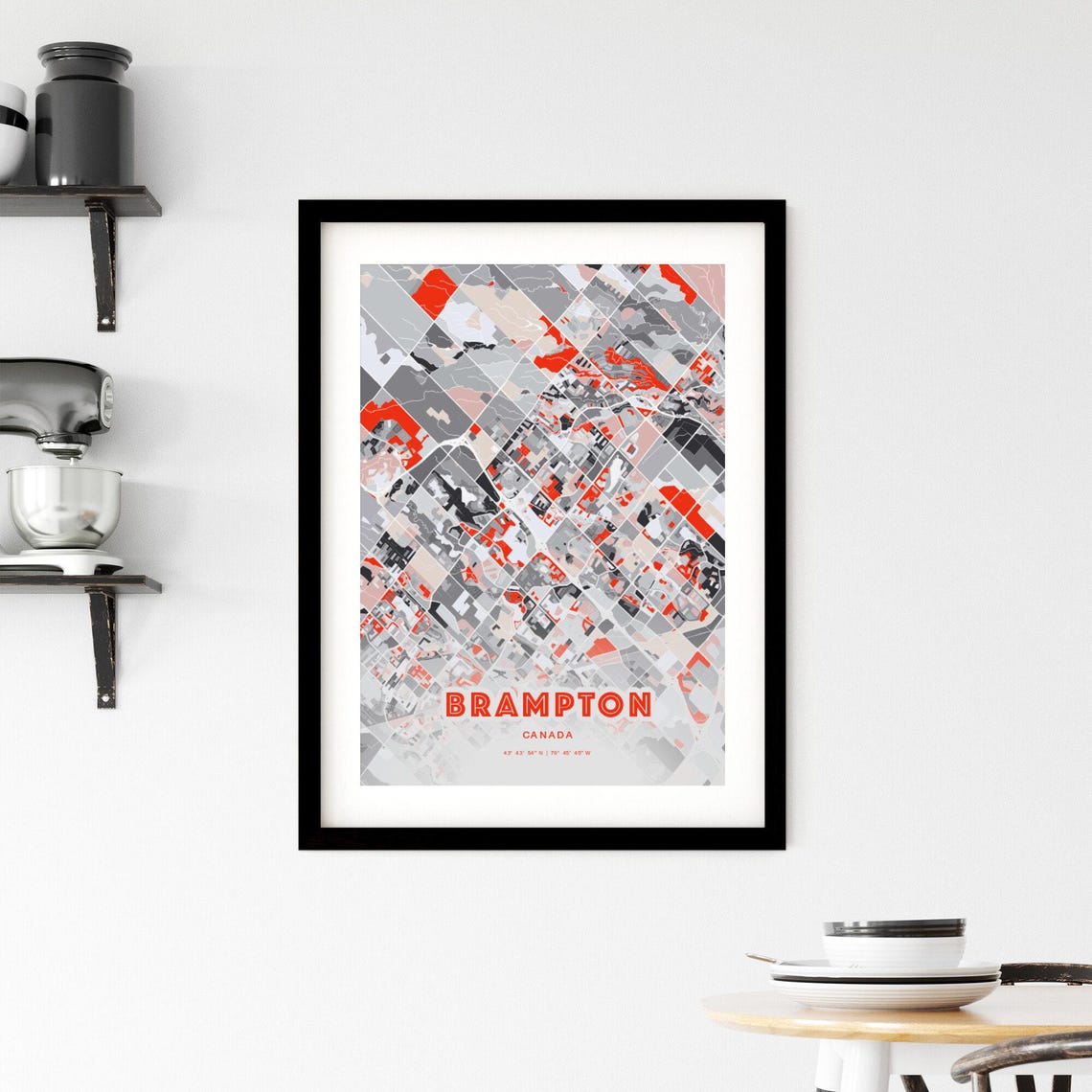Brampton Canada Modern Red Abstract City Street Map Art Poster - Image 2