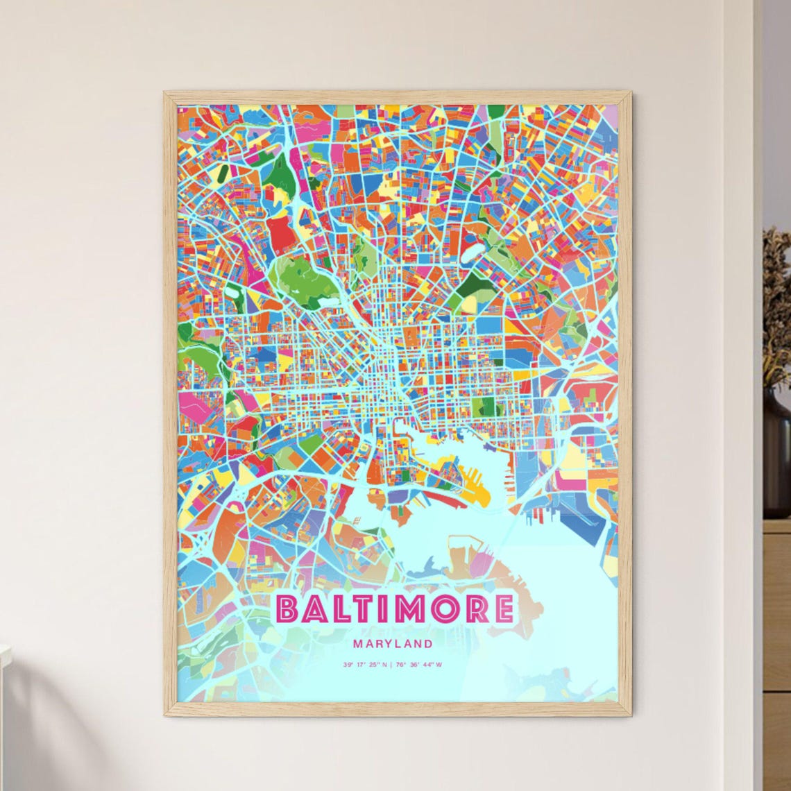 Baltimore Maryland Crazy Colorful Mosaic City Map Art Poster