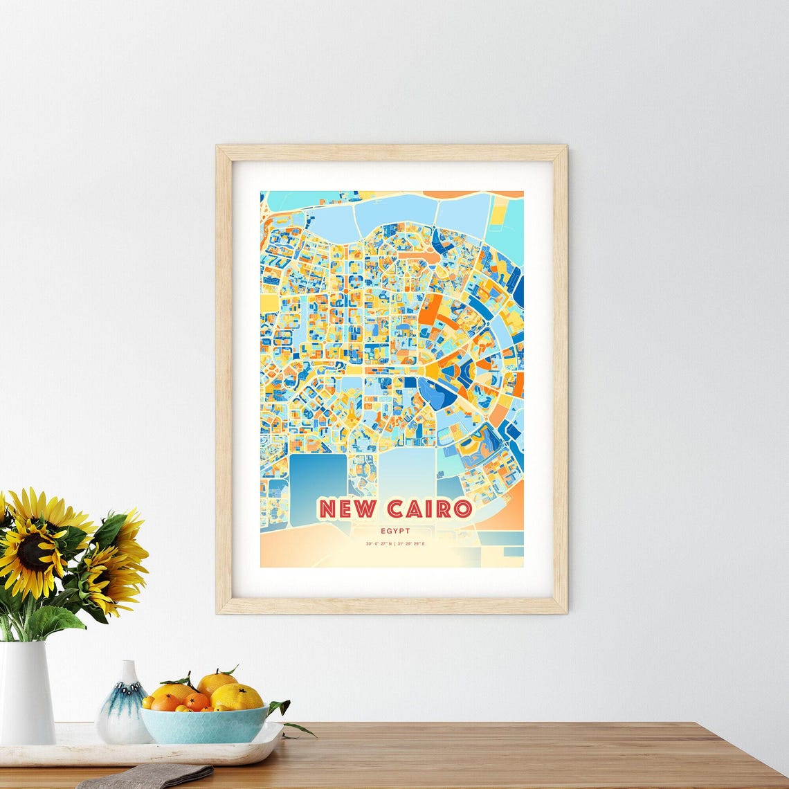 New Cairo Egypt City Map Blue Orange Modern Cartography Art Poster - Image 2