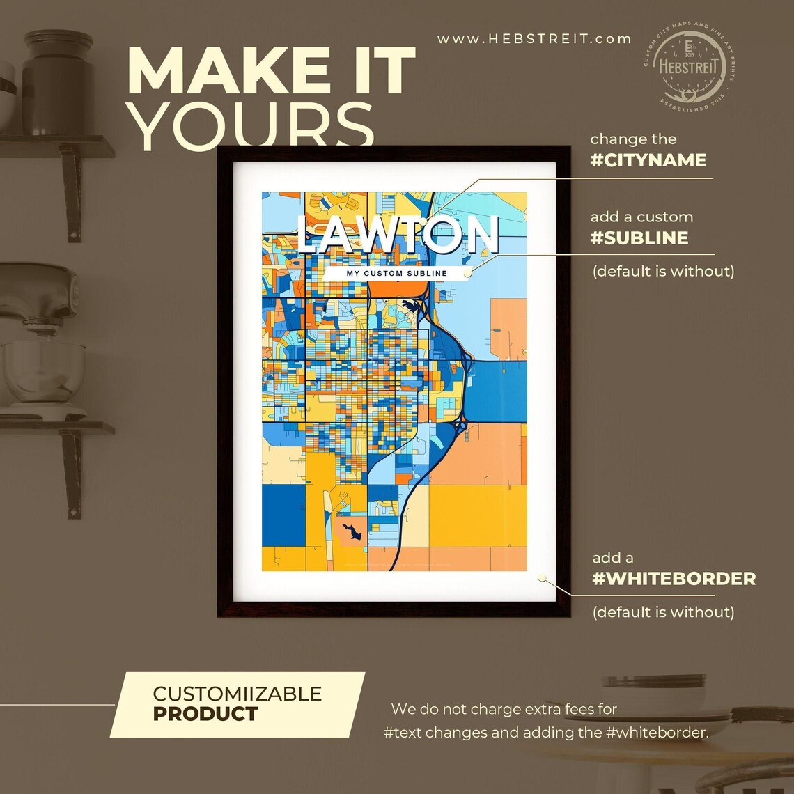 Lawton Oklahoma Vibrant Blue Orange Mosaic City Street Map Poster - Image 2