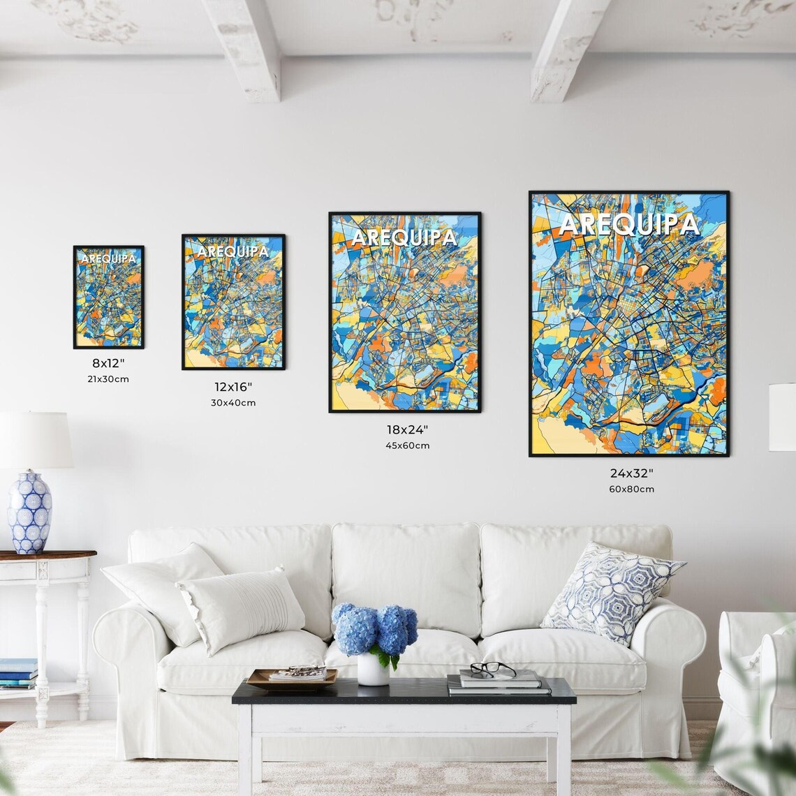 Arequipa Peru Bold City Map Art Poster in Navy Orange and Yellow - Image 3