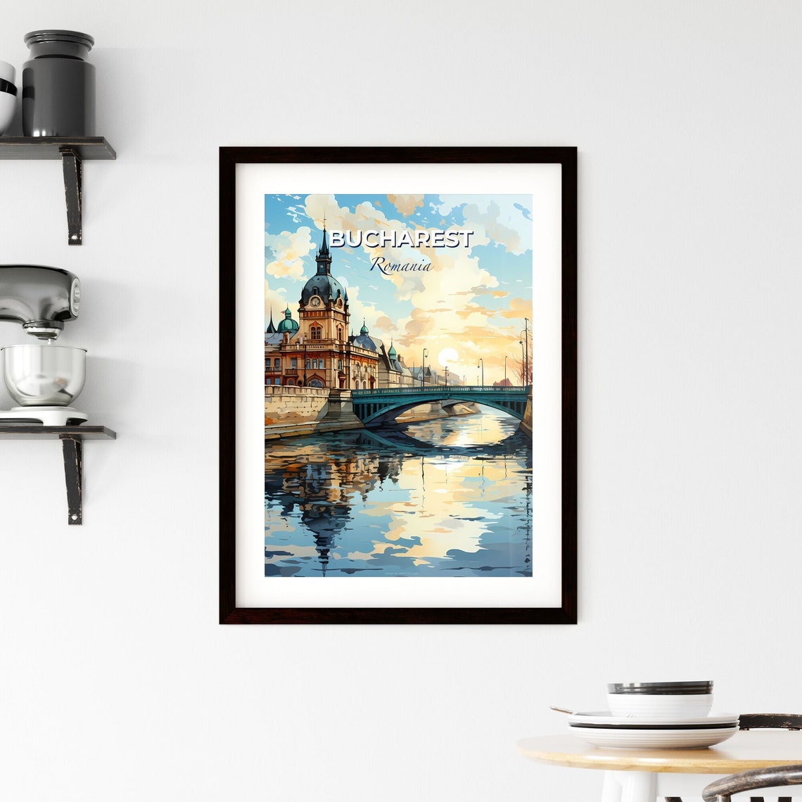 Bucharest Romania Sunrise River Bridge Domed Landmark Poster - Image 2