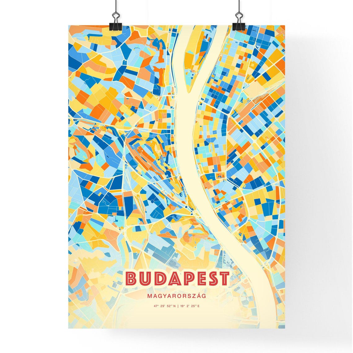 Budapest Hungary Vibrant Blue Orange City Map Art Poster River View - Image 3
