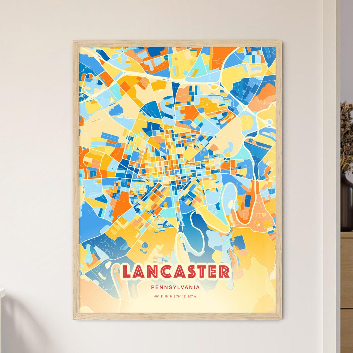 Lancaster Pennsylvania Blue Orange City Map Art Home Decor Poster - Image 3
