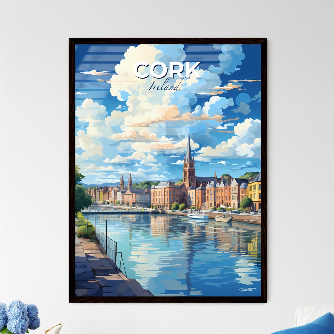 Cork Ireland Riverside Skyline Sunset River Reflections Travel Poster