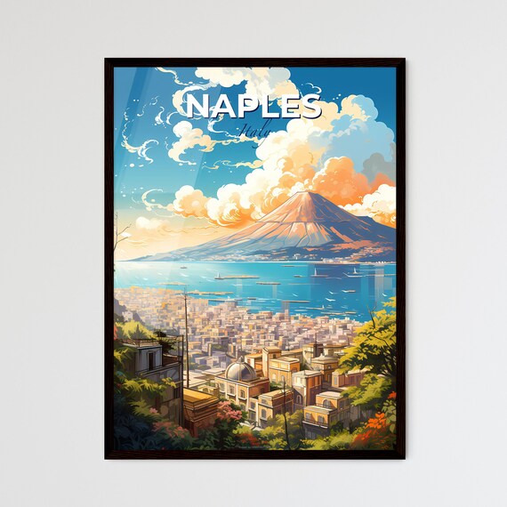 Naples Italy Mount Vesuvius Bay Golden Sunset Coastal Travel Poster