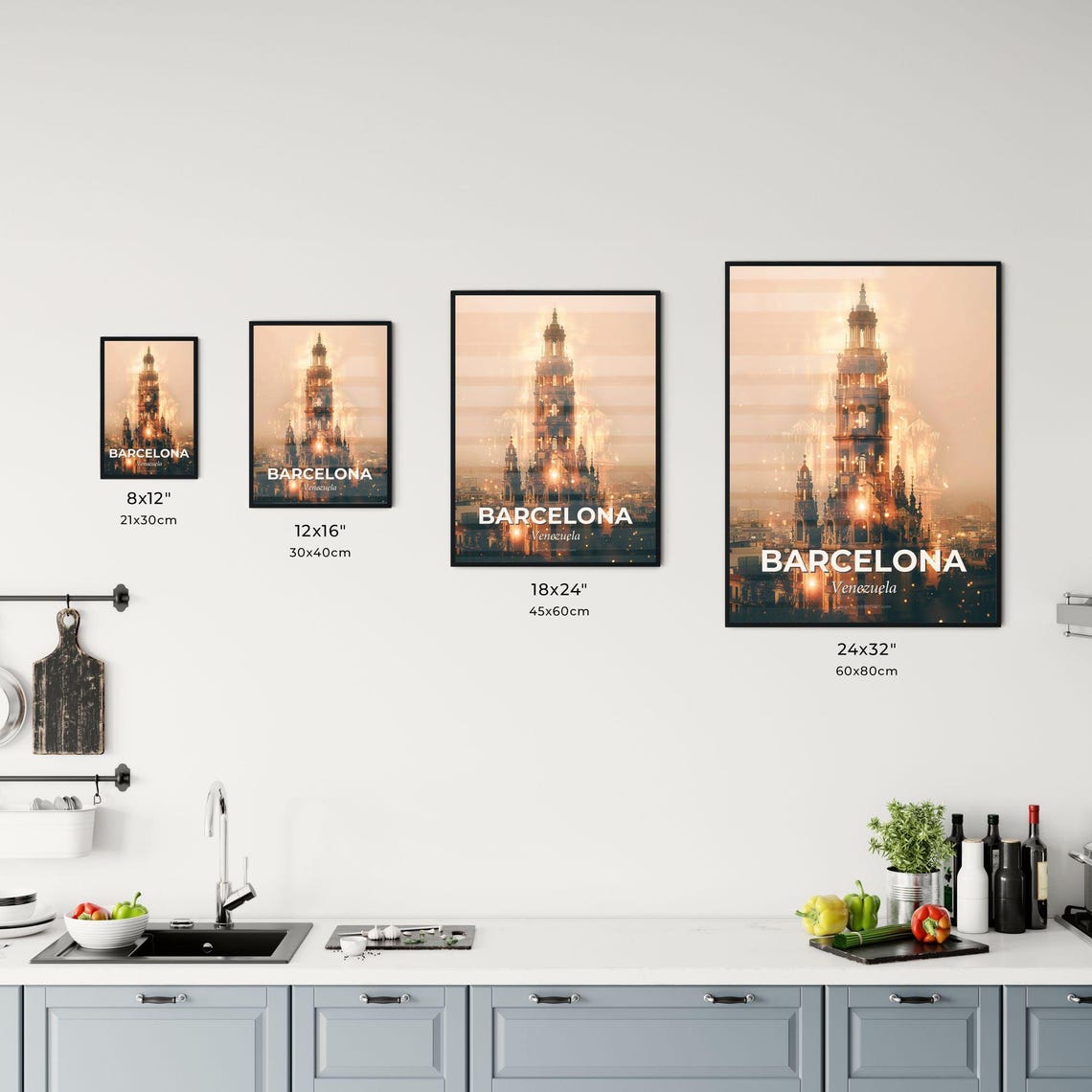 Barcelona Venezuela Colonial Tower Silhouette Travel Art Poster - Image 3