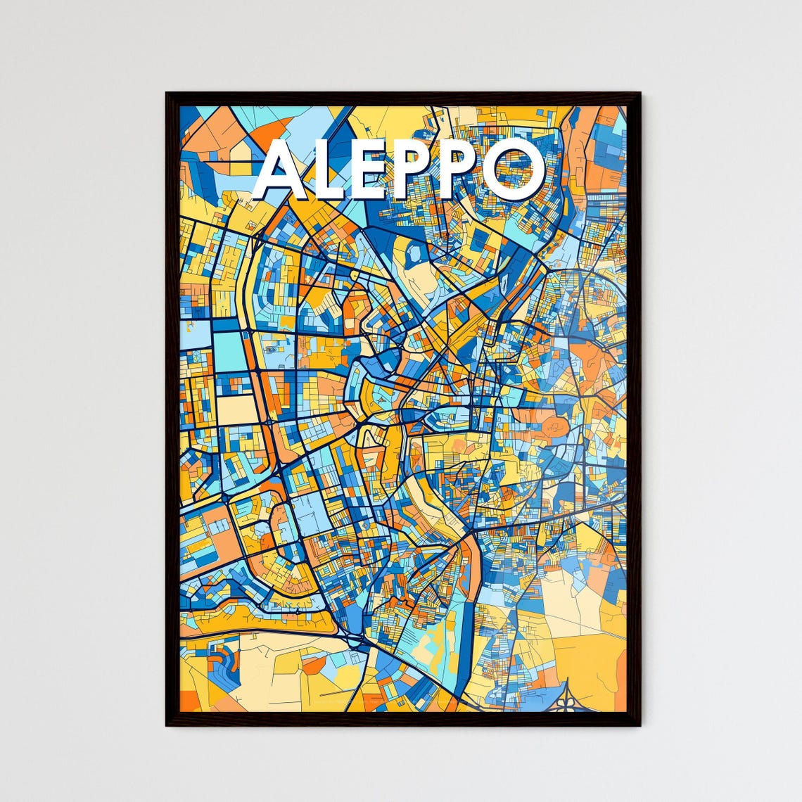 Aleppo Syria Blue Orange City Map Poster Bold Modern Street Grid Art