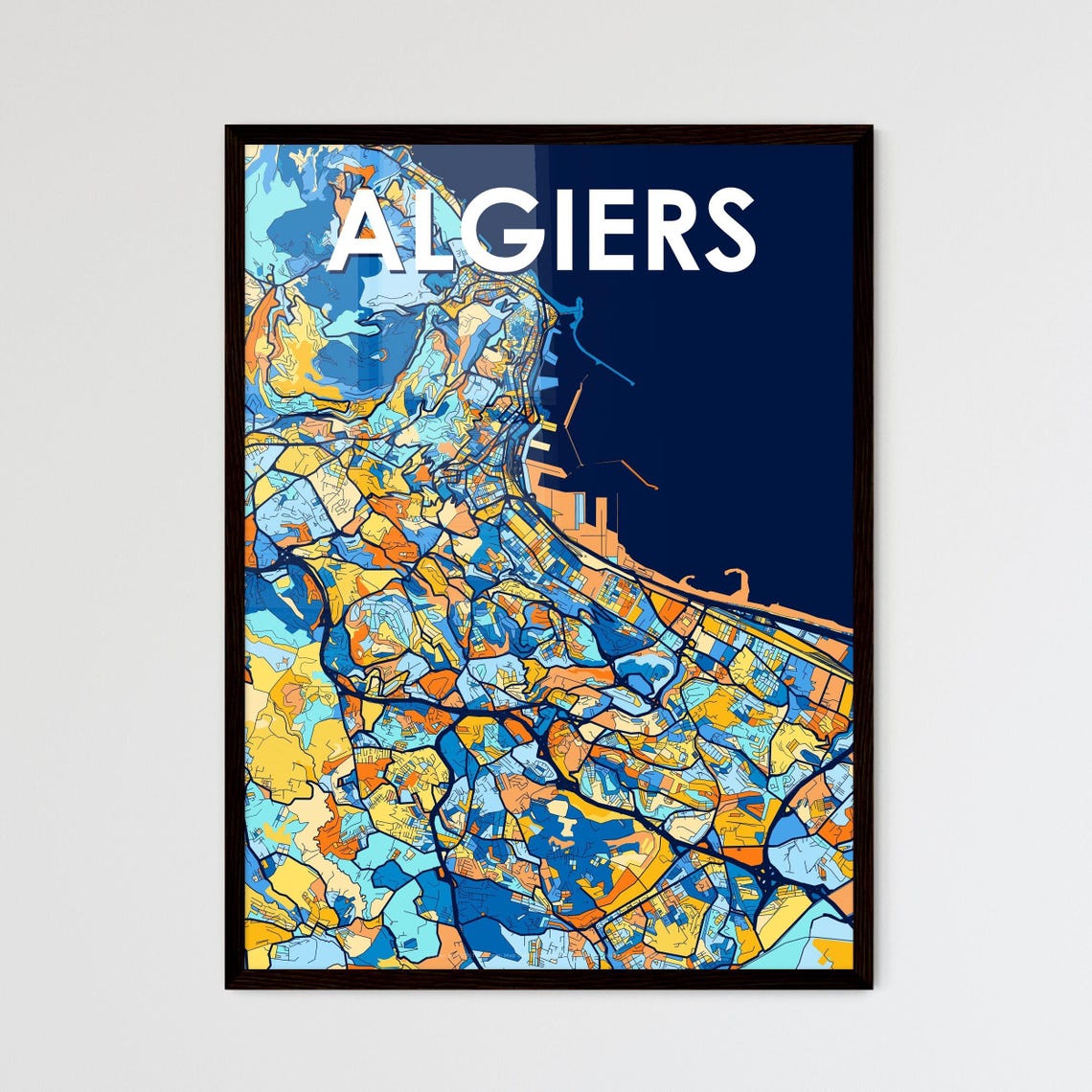 Algiers Algeria Vibrant Colorful City Map Art Print Home Decor