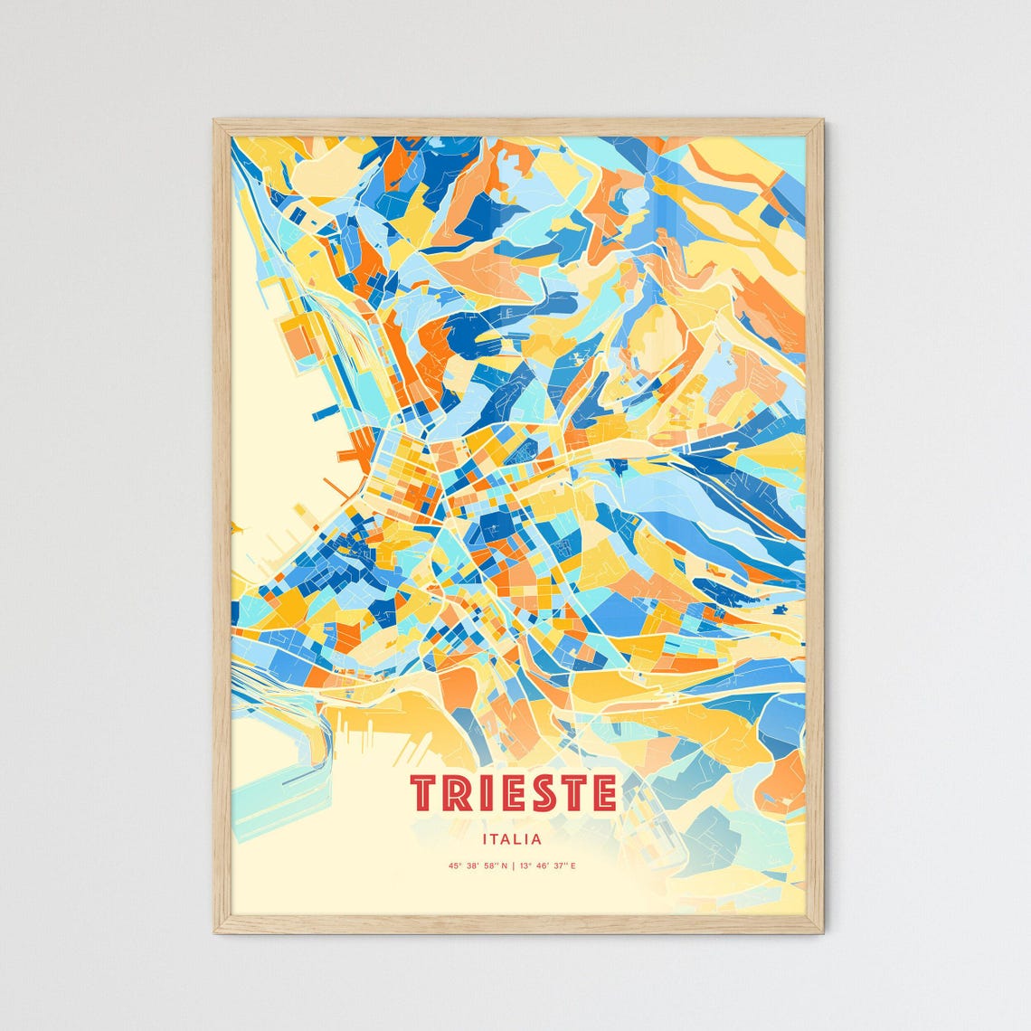 Historic Trieste Italy Vibrant Blue Orange City Map Art Poster
