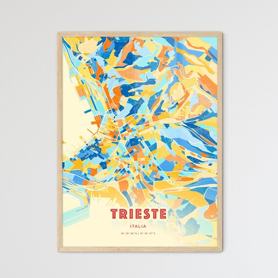 Historic Trieste Italy Vibrant Blue Orange City Map Art Poster