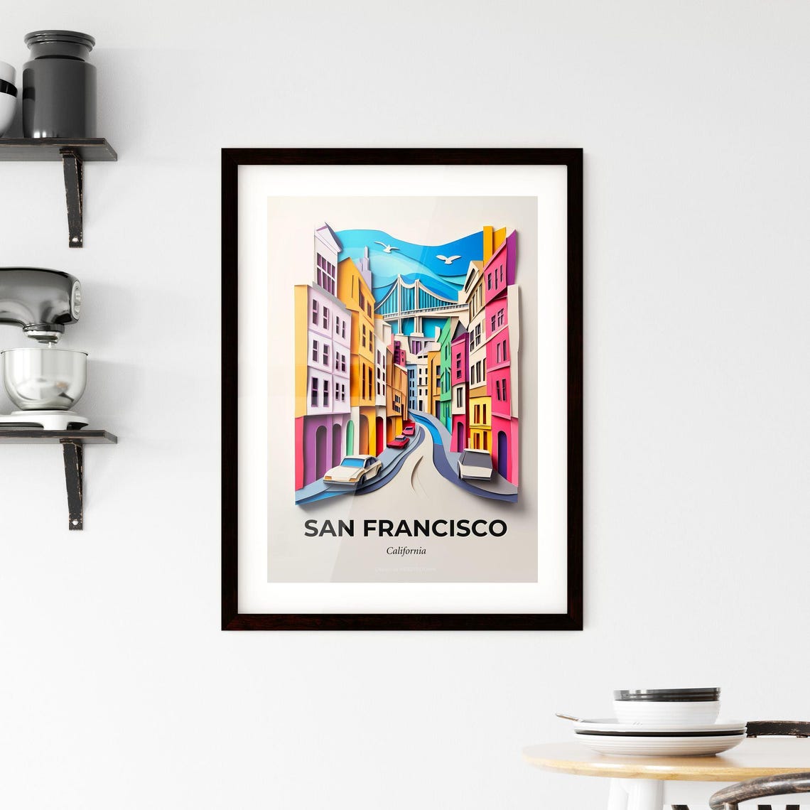 San Francisco California 3D Paper Cut Street Scene Art Poster - Image 2