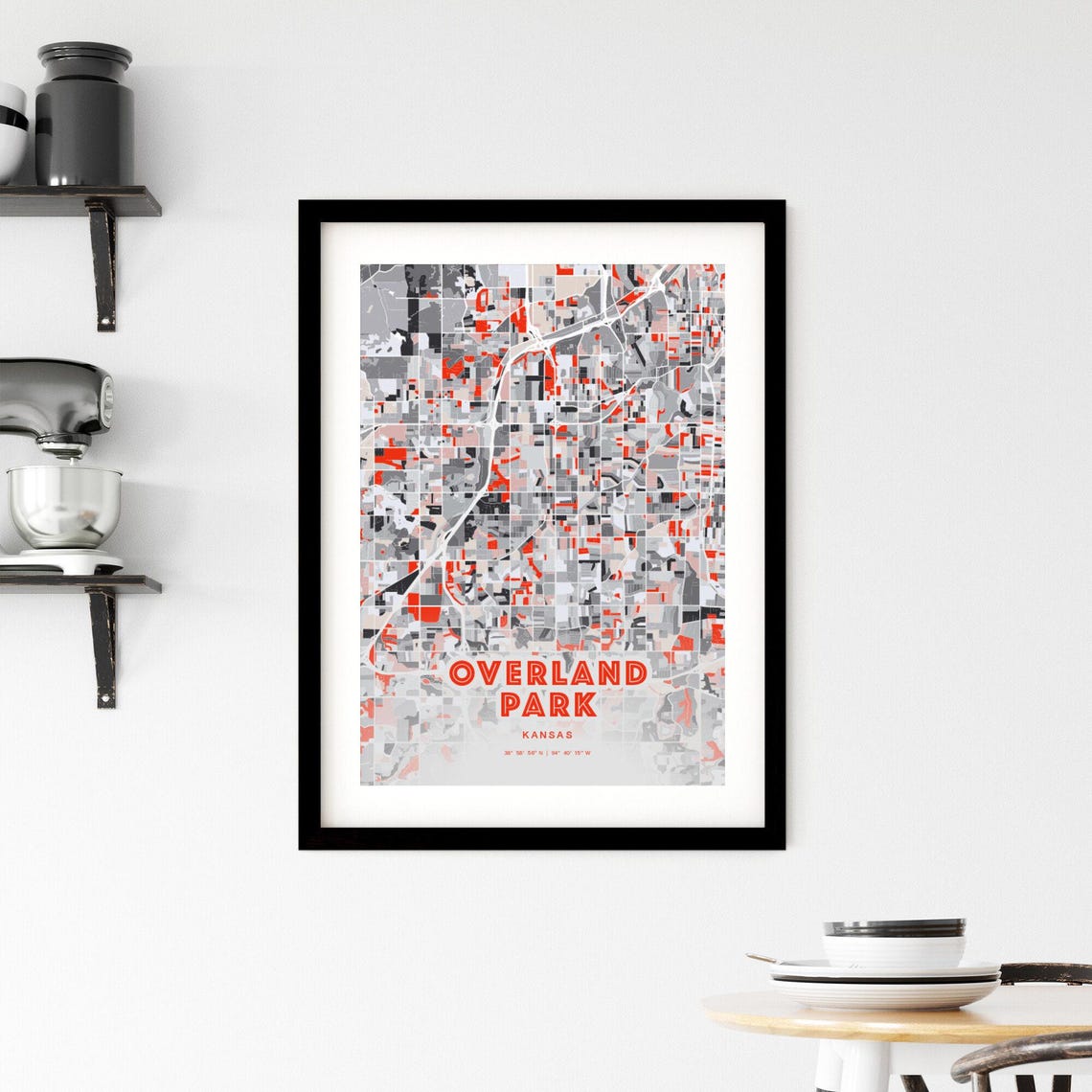 Overland Park Kansas Expressive Red Abstract City Map Art Poster - Image 2