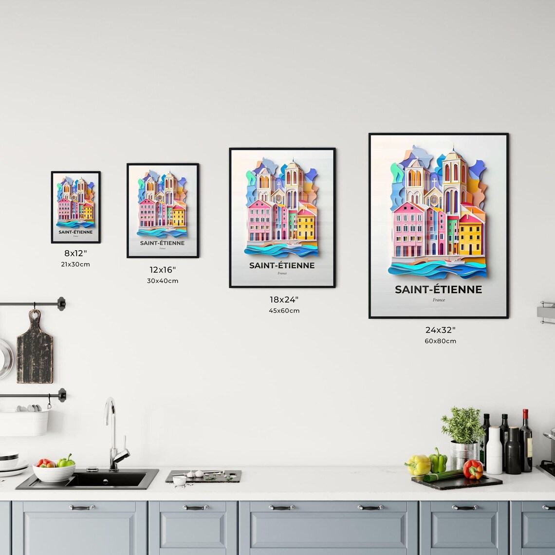 Saint-Etienne France Church Boat Papercut Harbor Travel Poster - Image 3