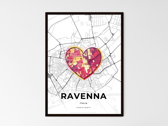 Ravenna Italy Minimalist Line Art Heart Shaped City Map Poster