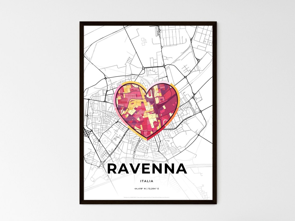 Ravenna Italy Minimalist Line Art Heart Shaped City Map Poster