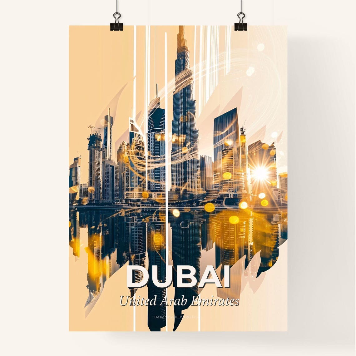 Dubai United Arab Emirates Burj Khalifa Golden Skyline Poster - Image 4