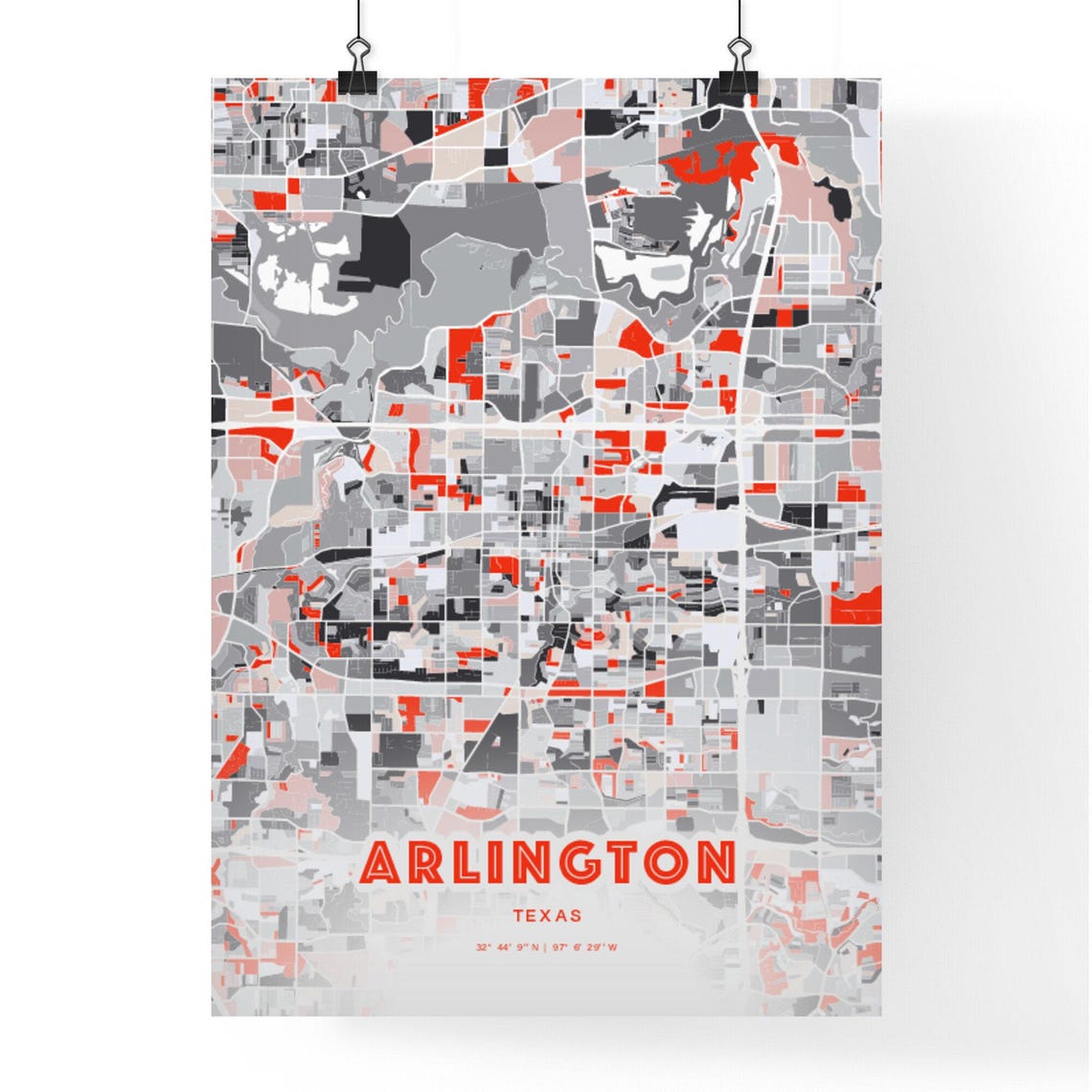 Arlington Texas Bold Red Modern City Street Map Artwork Poster - Image 3