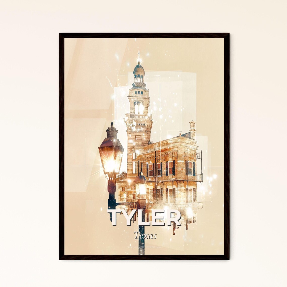 Tyler Texas Historic Clock Tower Vintage Street Lamp City Poster