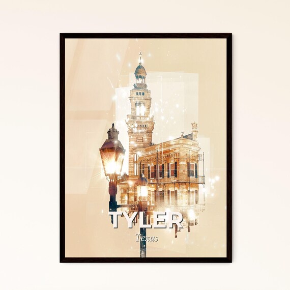 Tyler Texas Historic Clock Tower Vintage Street Lamp City Poster