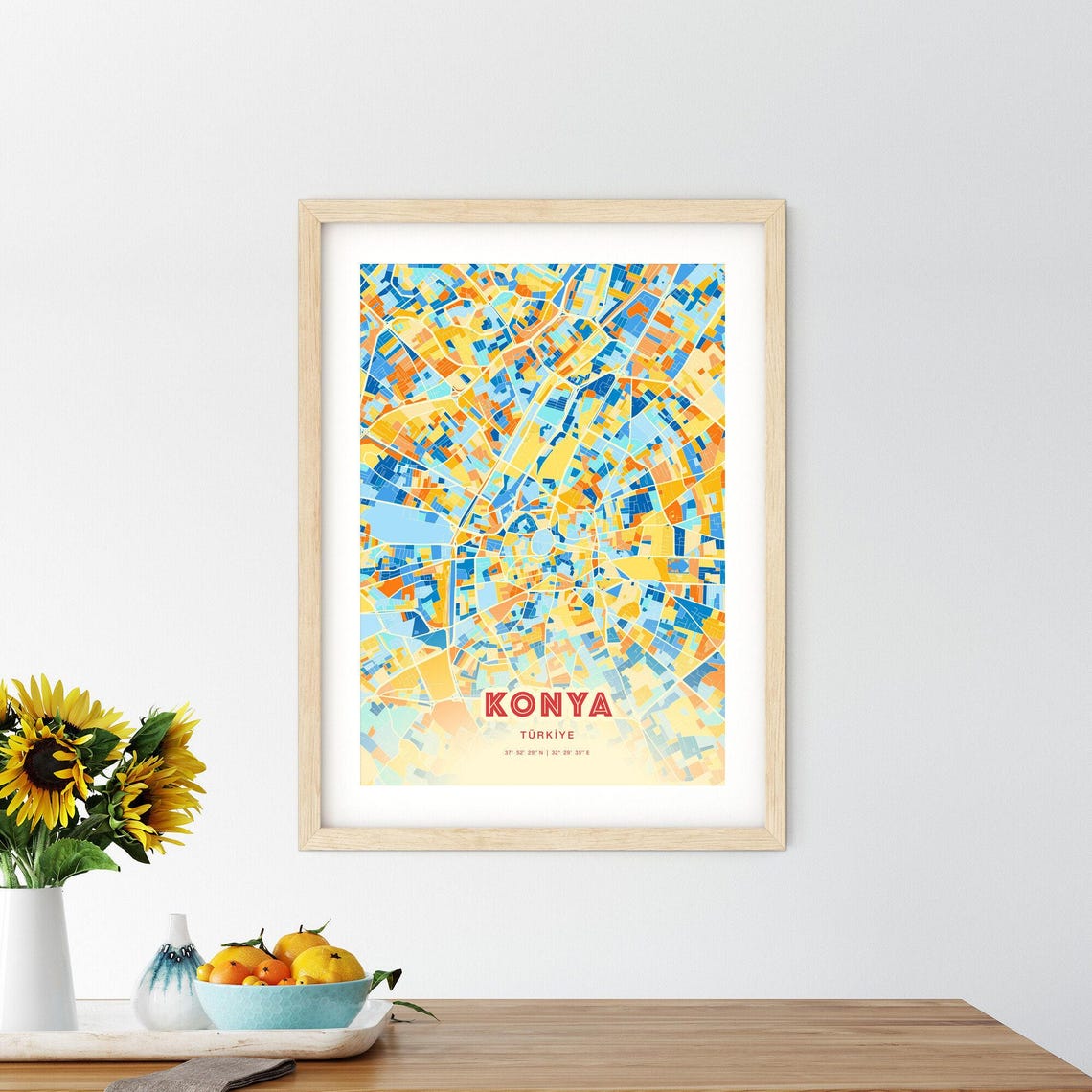 Konya Turkiye Blue and Orange Decorative City Map Art Poster - Image 2