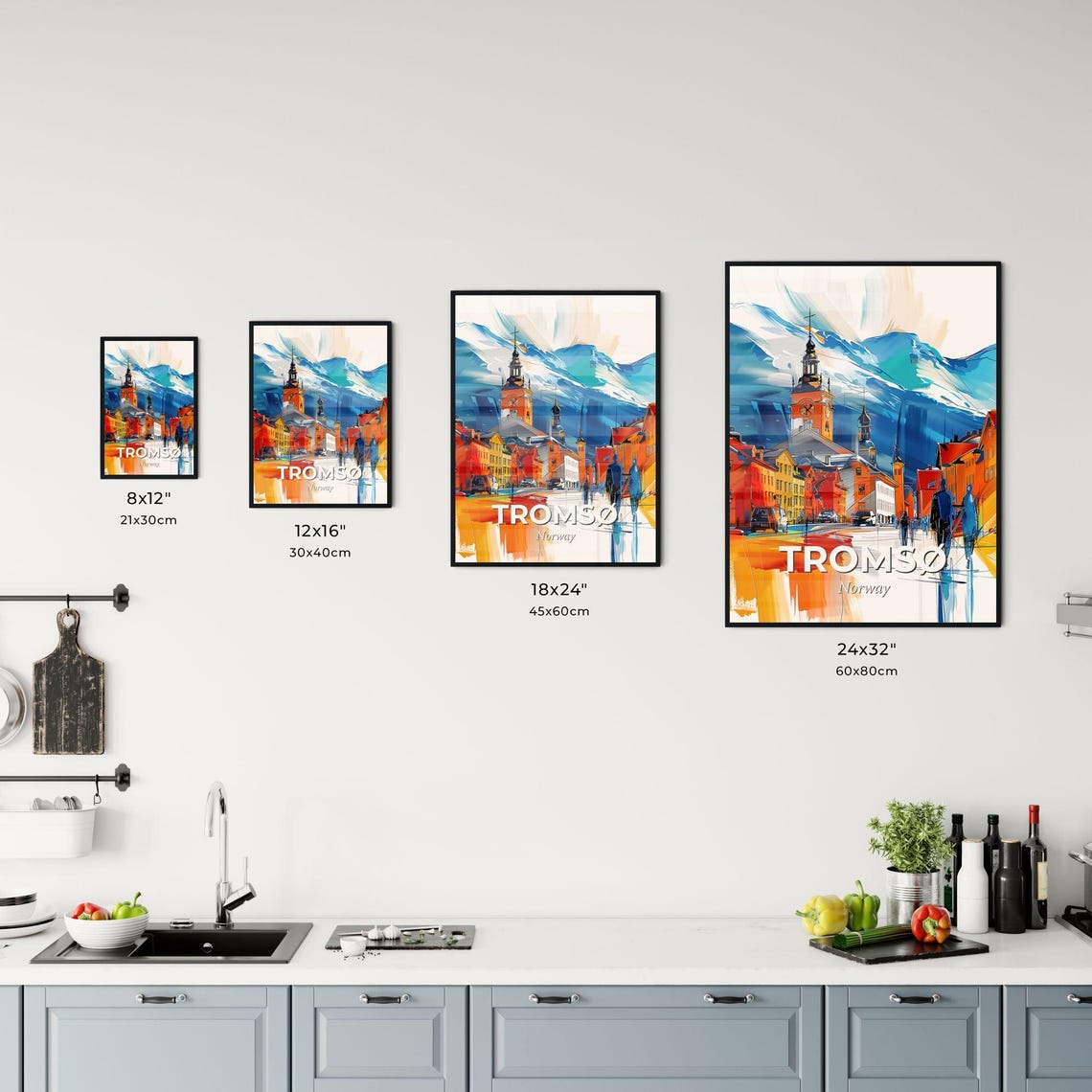 Tromso Norway Colorful Abstract Church Mountain Town Art Poster - Image 3