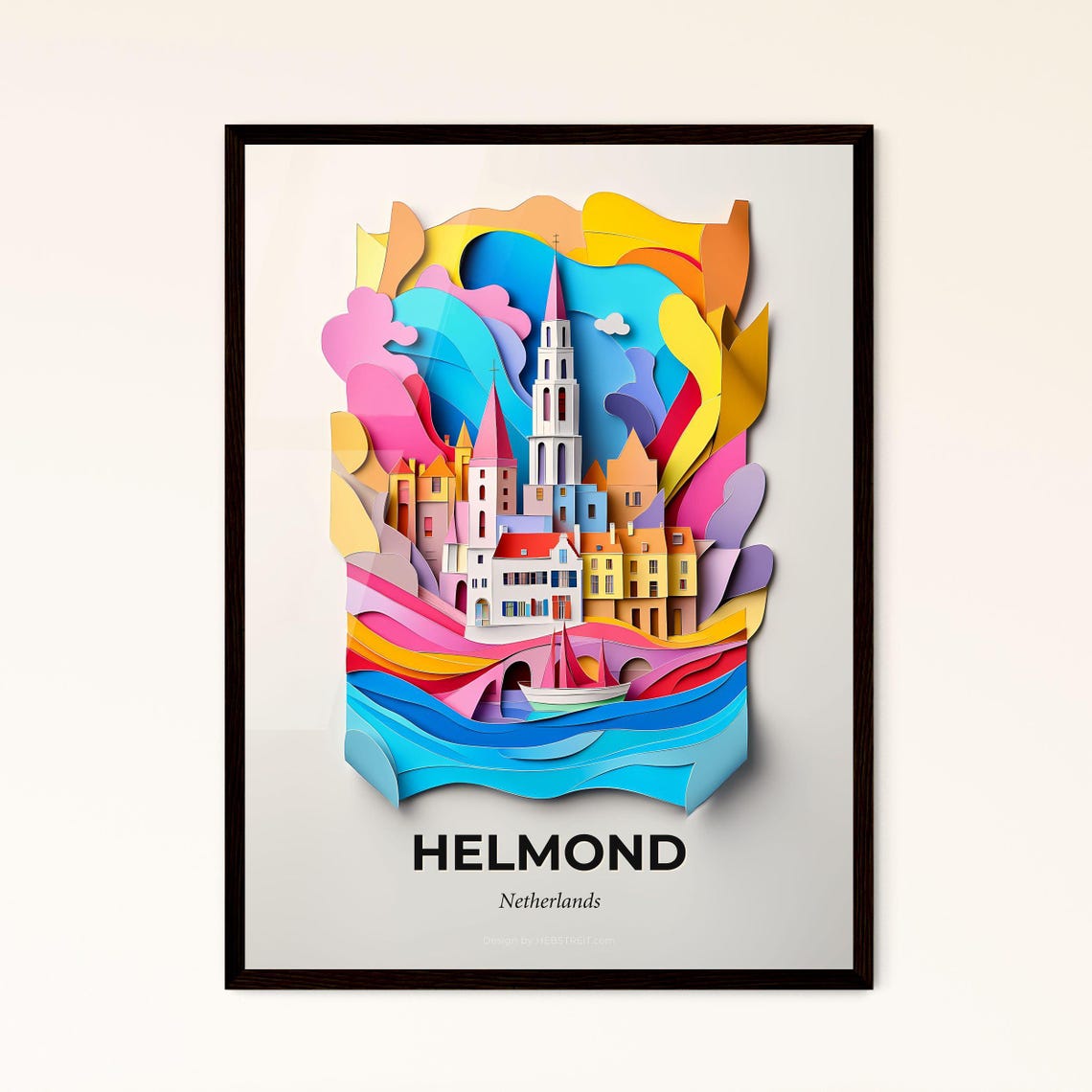 Helmond Netherlands Colorful Paper Cut Sailboat Church Poster