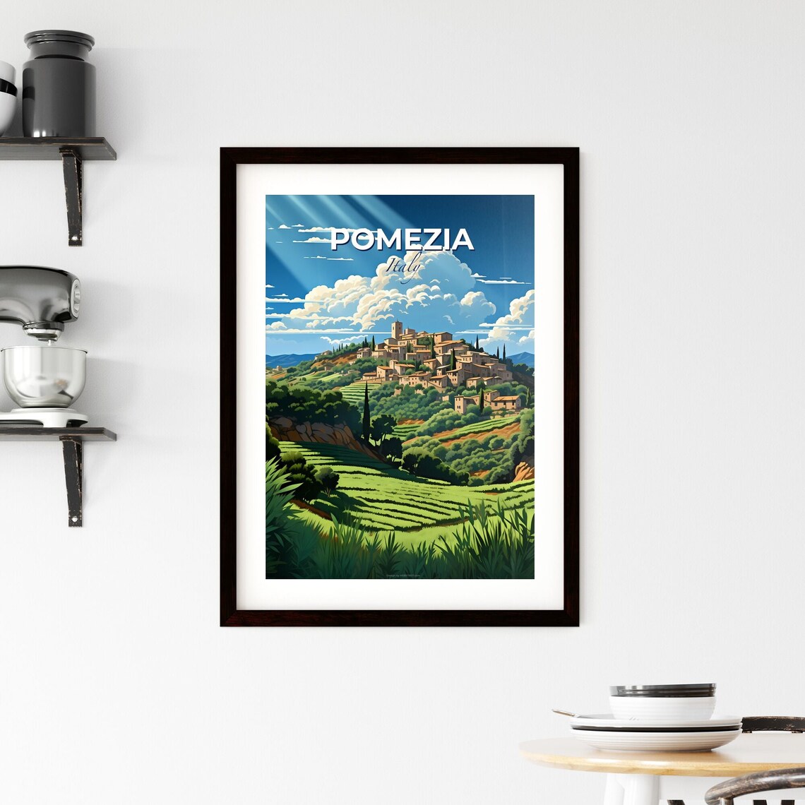 Pomezia Italy Hilltop Village Cypress Terraced Fields Art Poster - Image 2